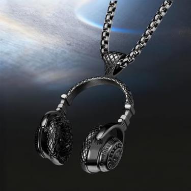 Imagem de Colar com pingente de fone de ouvido masculino hip hop punk música joia de aço inoxidável com pingente de fone de ouvido, One Size, Aço inoxidável, Sem Pedra Preciosa