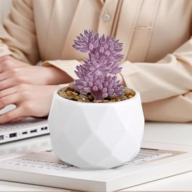 Imagem de Plantas suculentas artificiais falsas para mesa, suculentas falsas realistas em vasos de plástico, mini decoração de suculentas coloridas para quarto, banheiro, escritório, prateleira (roxo A)