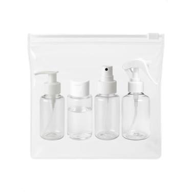 Imagem de Kit Viagem Necessaire Branco 4 Frasco 100ml Zip Lock Aeoporto Mini Borrifador Trigger FlipTop Spray Pump