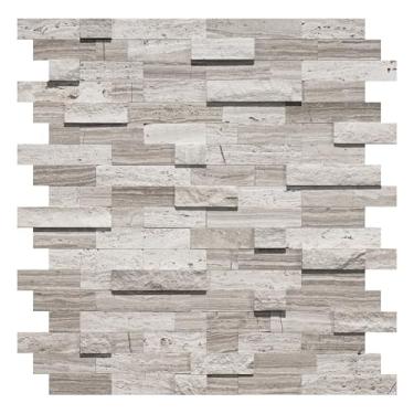 Imagem de V-MOZZA Azulejos de mosaico de pedra natural 3D de 5 folhas, 30,5 x 28 cm, revestimento de parede autoadesivo cinza misto para cozinha, banheiro, lareira