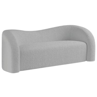 Imagem de Sofá Curvo 3 Lugares Orgânico Sala Recepção Escritório Coréia 180cm Linho Cor Cinza Claro