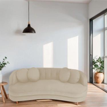 Imagem de Sofá Curvo 3 Lugares Orgânico Sala Recepção Escritório Decorativo Luxo Panamá 185cm Bouclé Cor Bege
