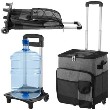 Imagem de Toyokar Bolsa térmica dobrável, bolsa térmica macia à prova de vazamento de 35 L com rodas, bolsa térmica portátil de carrinho ajustável para compras, piqueniques, churrascos, praias, refrigerador com