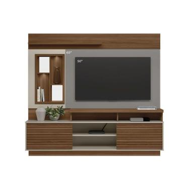 Imagem de Rack Bancada C/ Painel P/ Tv Até 60 Pol Eldorado 2 Portas E 2 Prateleiras 181x200cm Jatoba/off White - Linea Brasil