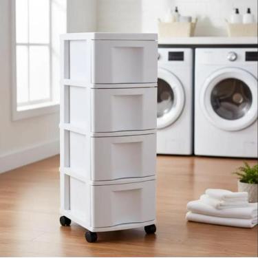 Imagem de Gaveteiro Plástico Todo Branco 4 Gavetas Grandes com Rodízio Agraplast