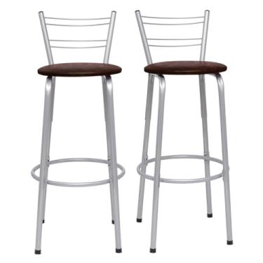 Imagem de Banqueta Alta Flórida Estrutura Prata 70cm Para Balcão Cozinha, Bar, Bistrô, Americano Kit 02 Unidades - Itagold (Marrom Claro)