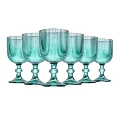 Imagem de Jogo de 6 Taças - Cameratta - Cristal Ecológico - Borda Dourada - 365ml - Verde - L Hermitage