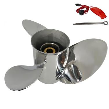 Imagem de QIKIRUO Hélice externa de aço inoxidável 150HP/175HP/200HP/220HP/225HP/250HP/300HP compatível com motor Yamaha 14 1/2X19p 14 1/2X17p, Hélice de dente de 15 estrias, RH (14Dia 1/2X17P)
