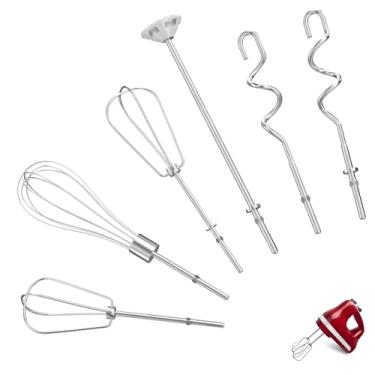 Imagem de Acessórios para batedeira manual, 6 peças, batedor, haste de mistura e ganchos de massa, acessórios de batedeira manual de aço inoxidável para batedeiras manuais Kitchenaid KHM3 KHM5 KHM7 KHM9