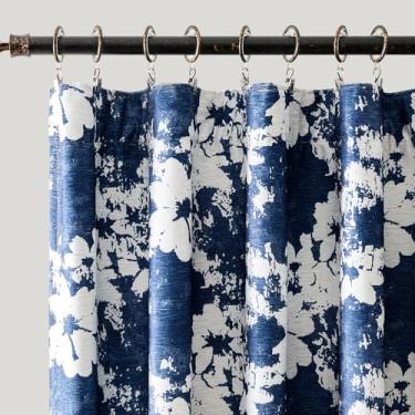 Imagem de GIGIZAZA Cortinas curtas florais azul-marinho 153 cm, conjunto de 2 painéis blackout, flor vintage, textura de chenille, tratamentos de janela, cortinas para escurecimento de quarto, cortinas boho