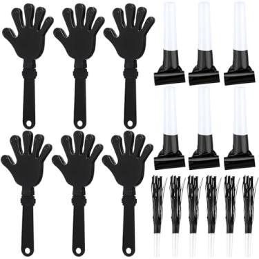Imagem de 18 Pcs New Years Eve Party Noisemakers Supplies New Year Party Kit Includes 6 Hand Clappers 6 Plastic Blowers 6 Metallic Fringed Party Blowers for 2026 New Years Party Supplies (Black)