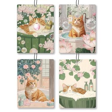 Imagem de Exqcom Aromatizador de ar vintage japonês laranja para banheiro, 4 peças, aromas florais estéticos para pendurar para gatos, presentes para mulheres, meninas, acessórios de carro perfumados, decoração