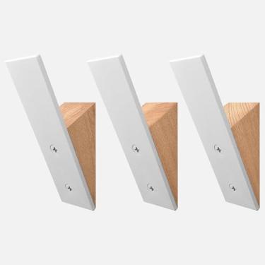 Imagem de Cabide de metal branco de madeira de faia - conjunto de 3 - ganchos decorativos de parede para pendurar casacos e chapéus