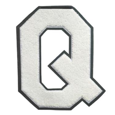 Imagem de 1 PÇ Patch de letra de chenille de ferro branco de 16,5 cm com borda preta – Remendos do alfabeto para roupas, jaquetas, mochilas, chapéus para decoração personalizada, nome personalizado e artesanato