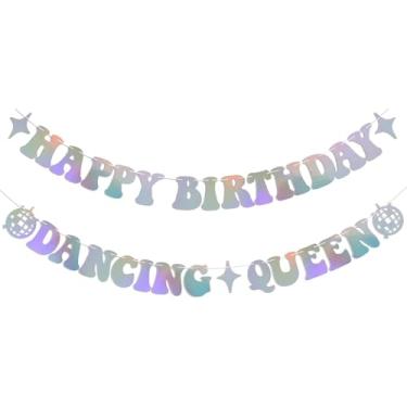 Imagem de Happy Birthday Dancing Queen Banner Dancing Queen Decorações de festa de aniversário temáticas decorações de aniversário decoração de aniversário Mamma Mia decoração holográfica