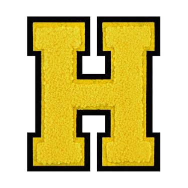Imagem de 1 peça de patch amarelo de 11,4 cm de ferro em chenille com borda preta – adesivos do alfabeto para roupas, jaquetas, mochilas, chapéus para decoração personalizada, nome personalizado e artesanato