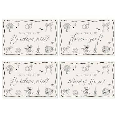 Imagem de Whaline 12 peças de cartões de pedido de dama de honra com adesivos de envelope preto Will You Be My Bridesmaid Maid of Honor Flower Girl Card para chá de panela de casamento