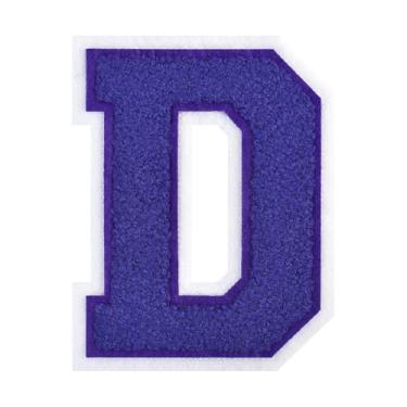 Imagem de 1 PÇ Patch de letra de chenille roxo de 11,4 cm com borda branca – Remendos do alfabeto para roupas, jaquetas, mochilas, chapéus para decoração personalizada, nome personalizado e artesanato. (D)