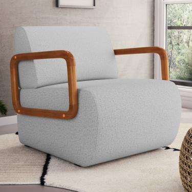 Imagem de Poltrona Decorativa Orgânica Living Kavya Linho Cinza Claro - Desk Design