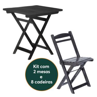 Imagem de Conjunto 2 Mesas Dobráveis Com 8 Cadeiras 100% Madeira Maciça Ypê Preto