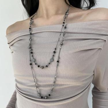 Imagem de Colares longos para mulheres, corrente de pérolas douradas e prateadas, contas em camadas, presentes de amizade, presentes para mulheres, presentes de Natal, Dia dos Namorados, Medium, Latão, Sem