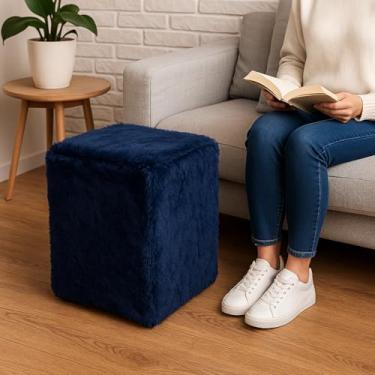 Imagem de Capa Puff Banquinho Quadrado Pelúcia Pelo Curto (AZUL MARINHO)