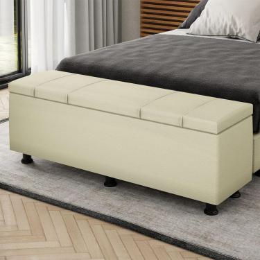 Imagem de Baú Sapateira Estofada Casal King Size 195 Cm Venus Corino Skybox Bege