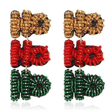 Imagem de Brincos de contas de Natal hipoalergênicos árvore de Natal floco de neve brincos pendurados bonitos chapéu de papai noel sino carro contas brincos pendentes feitos à mão joias de natal presente para mulheres, Resina, Com contas