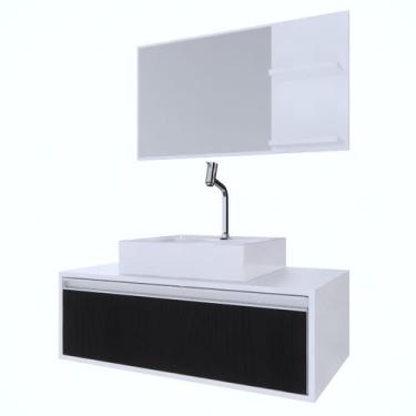 Imagem de Gabinete Banheiro Real 80 Fresno Negro C/Cuba + Kit Acessórios - GABIN