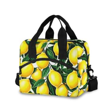 Imagem de Burbuja Lancheira térmica amarela limões para mulheres e homens, lancheira portátil com alça de ombro removível, lancheira para viagem, piquenique, escritório, trabalho