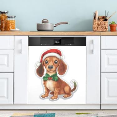 Imagem de Capa magnética para máquina de lavar louça de cachorro de Natal reutilizável para lavadora e secadora capa decorativa 58 x 66 cm