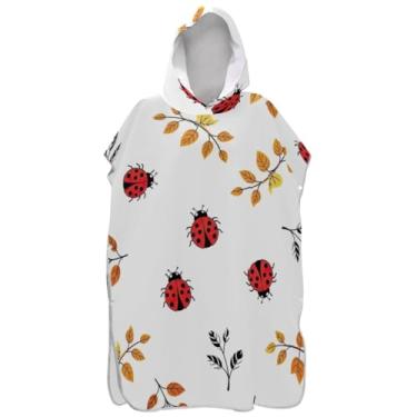 Imagem de Joisal Poncho de surfe para trocador de roupas de banho de praia com capuz toalhas de secagem rápida joaninhas vermelhas bonitas ponchos femininos brancos com capuz