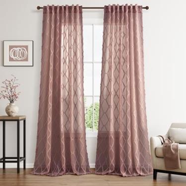 Imagem de Cortinas transparentes Canyon Rose 260 cm de comprimento, 2 painéis, bolso traseiro, boho, quinta, cortinas extralongas, filtragem de luz, privacidade, bordadas, texturizadas, cortinas rústicas para