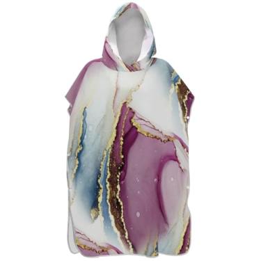 Imagem de Joisal Toalha de banho com capuz para adultos com estampa roxa e branca abstrata de ponchos de praia para homens
