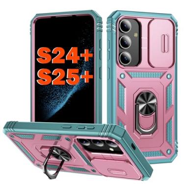 Imagem de PASNEW Capa para Galaxy S25 Plus/S24 Plus, capa de câmera e suporte de metal, capa rígida protetora à prova de choque multicamadas militares para Samsung S25+/S24+, 6,7 polegadas, rosa verde