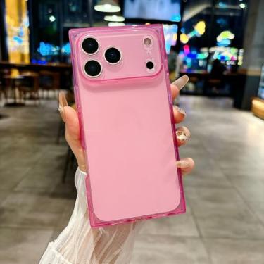Imagem de Capa de celular de luxo com quatro cantos quadrados, transparente e macia, em silicone, para iPhone 17 Air 16 15 14 Plus 13 12 11 Pro Max, com detalhes em cristal, rosa.