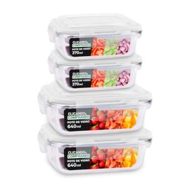 Imagem de Kit 4 Potes de Vidro Hermético Geladeira Marmita 370ml/640ml
