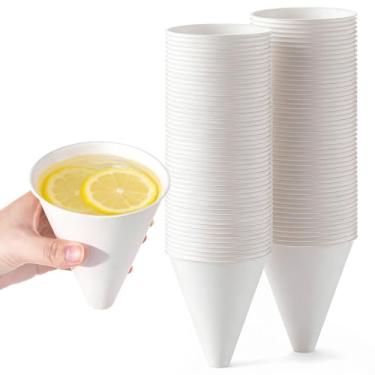 Imagem de Roshtia Copos descartáveis de cone de neve de 100 ml, biodegradáveis, à prova de vazamento, copos de sorvete raspado, bagaço de cana, acessórios de máquina de fazer cone de neve para festa, escritório