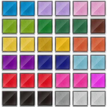 Imagem de Jetec Pacote com 36 minialmofadas de tinta de 20 cores para carimbos, almofada de tinta lavável com dedo arco-íris para álbuns, projetos de artesanato faça você mesmo, materiais de scrapbook para