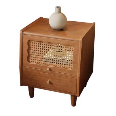 Imagem de Simple Modern Wood Bedside Tables, Glass/rattan Doors, Double Drawer Storage Design, Thickened Cabinet Legs, Countertop Side Panels, Suitable for Bedrooms(G)