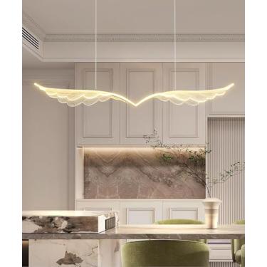 Imagem de Lustre de cristal com design moderno em formato de asa, luminária pendente de acrílico com LED regulável para mesa de jantar, altura ajustável para ilha de cozinha com controle remoto, ideal
