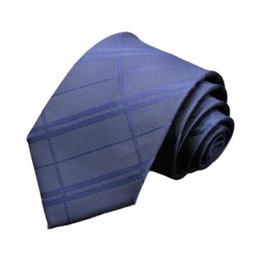 Imagem de Gravata masculina jacquard listrada de caxemira azul luxuosa de alta q