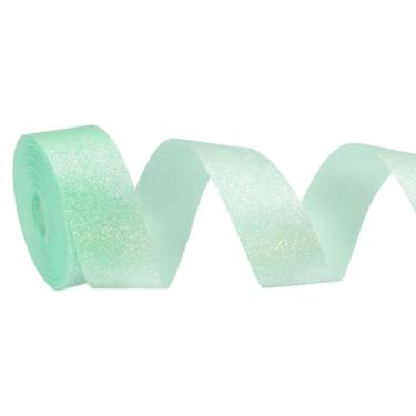 Imagem de PATIKIL Rolo de fita de glitter metálico, rolos de tecido de embrulho de presente de borda única para artesanato, buquê de casamento, festa de casamento, decoração de Natal, ciano