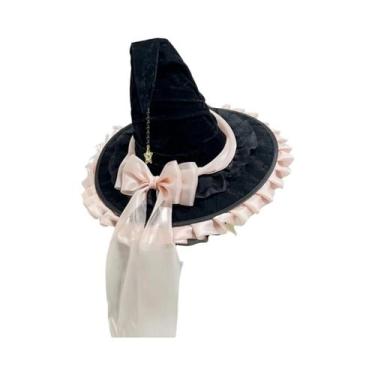 Imagem de Festa de Halloween Chapéu de Bruxa Traje Bowknot Grande Preto Torto Ru