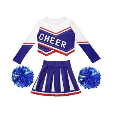 Imagem de Vestido De Líder De Torcida Para Meninas De 3 a 12 Anos, Azul E Vermel