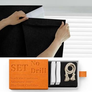 Imagem de Cortinas portáteis autoadesivas 100% blackout para quarto, fácil de instalar, cortinas de janela com sulcos térmicos, escurecimento de sala de cozinha, cortinas para janelas, cortinas para curiosidade