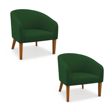 Imagem de Poltrona Sala Decorativa Kit 2 Stella Pé Madeira Trapézio Castanho Suede D03 - D'rossi Verde