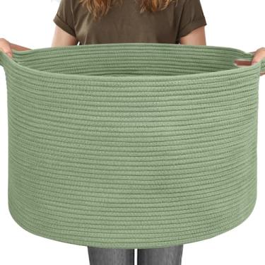Imagem de MEGASKET Cesta verde grande de 115 L, caixa de corda de algodão de 59,9 x 39,9 cm para cobertores, cesto de roupa de vime para berçário, cesto de armazenamento de brinquedos infantis, cestas de