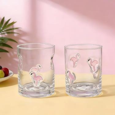 Imagem de Skylety 2 peças de copos de suco com ícone de flamingo, presentes de flamingo, copos de vinho sem haste à moda antiga, canecas de café para coquetel de uísque, canecas de café para decoração de