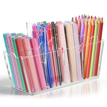 Imagem de Zioffiel Organizador de lápis de acrílico recortado para mesa com 4 compartimentos, suporte de pincel de maquiagem transparente com divisórias removíveis